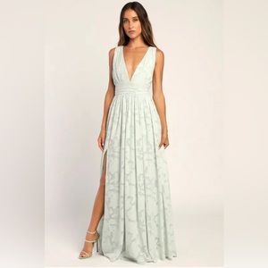 Lulu’s Sweet Sophistication Sage Green Floral Maxi Dress
